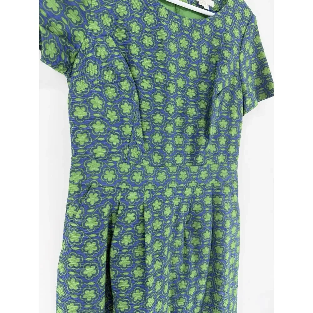 BODEN SIERRA Floral Print Dress Cotton Green & Blue Textured Pockets Womens 6R - Picture 3 of 9